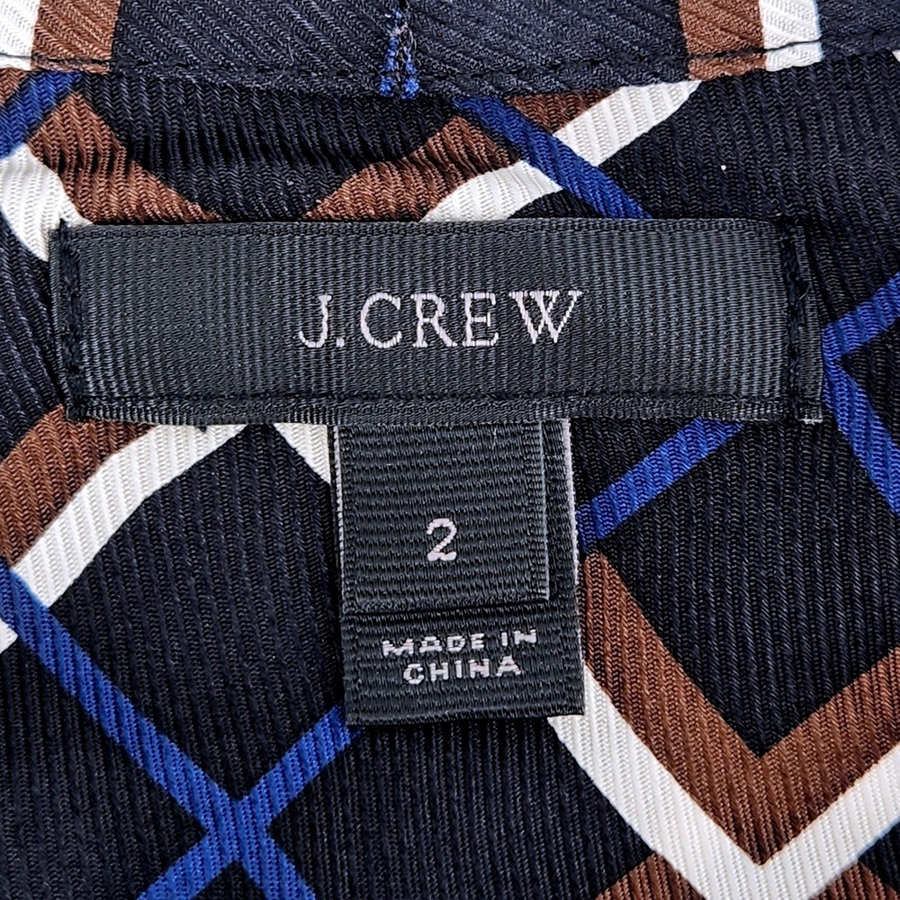 J.Crew Silk Sleeveless Tie Neck Top Womens 2 Plaid Navy Blue Brown Windowpane - Picture 3 of 7